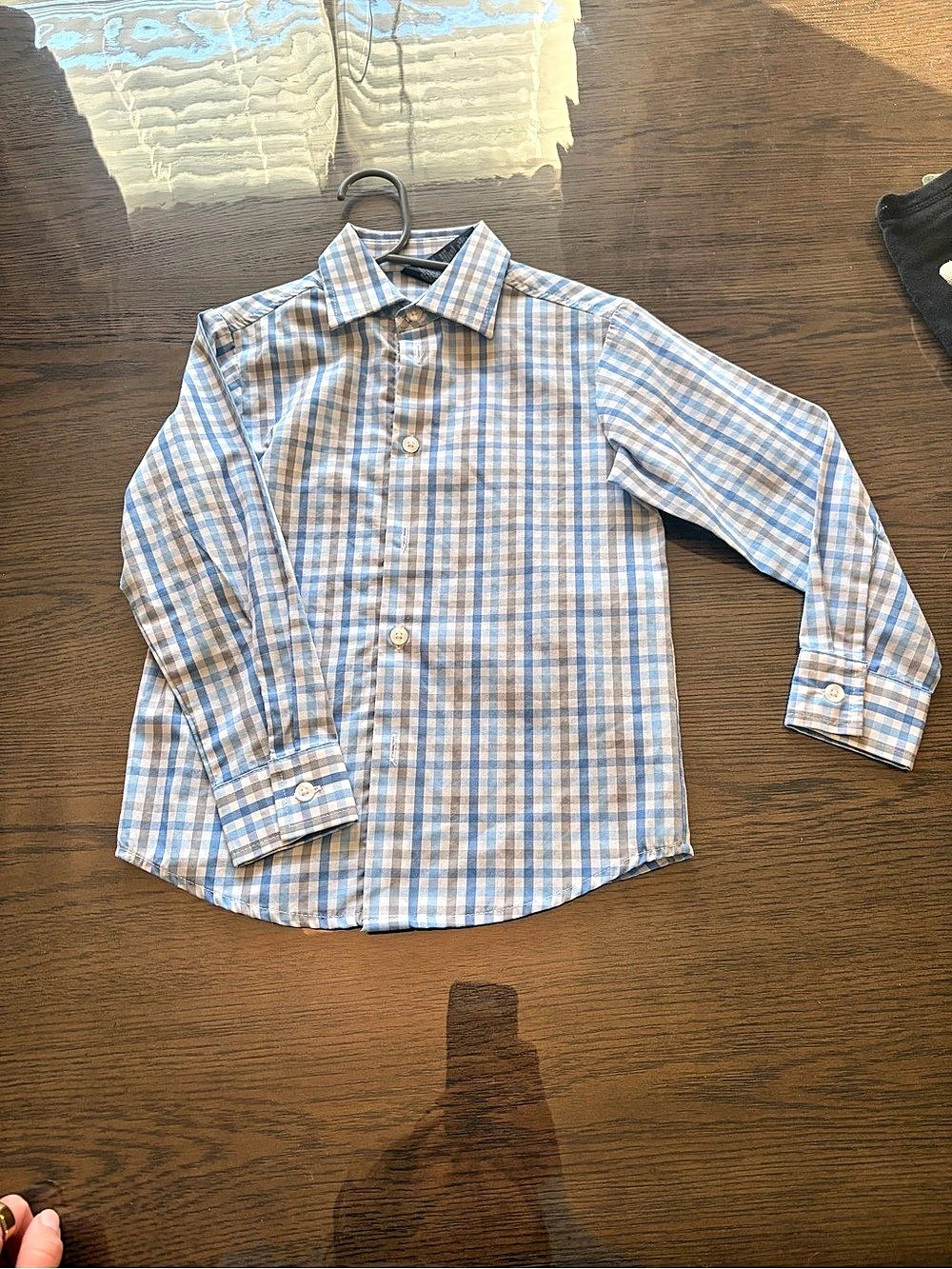 Nautica Boys Blue Grey White Plaid Long Sleeve Button Down Shirt Button Down